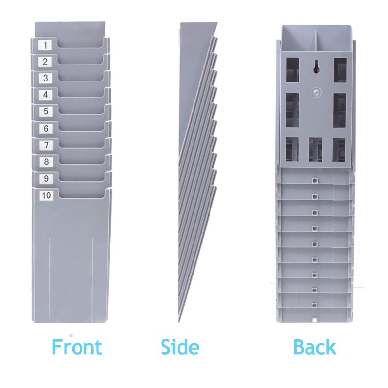 NADAMOO Time Cards Rack Retractable Time Card Holder with 10-Pocket,Plastic Wall Mounted Cards Holder Compatible with Time Card Machine Attendance Recorder Punch Clock for Office, Gray - Image 5